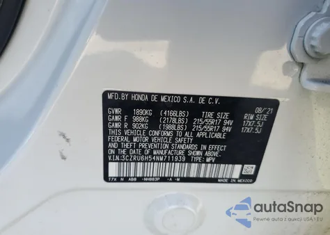 2022 Honda Hr-V Ex z USA, uszkodzony, nr VIN 3CZRU6H54NM711939